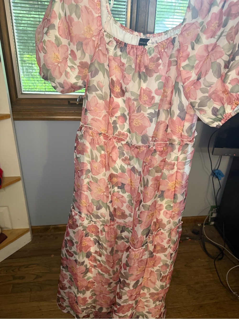 Piper & Scoot Floral Smocked Midi Dress in Pink and Cream